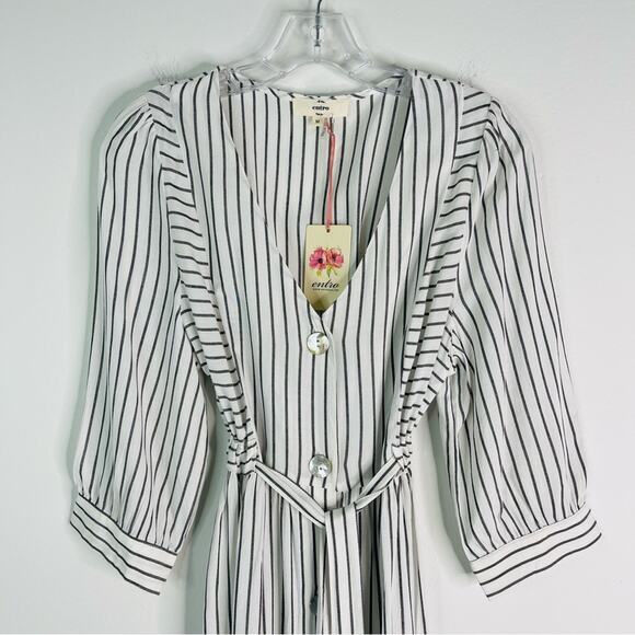 NEW Entro white grey striped coastal tie button midi maxi dress medium - Picture 2 of 8